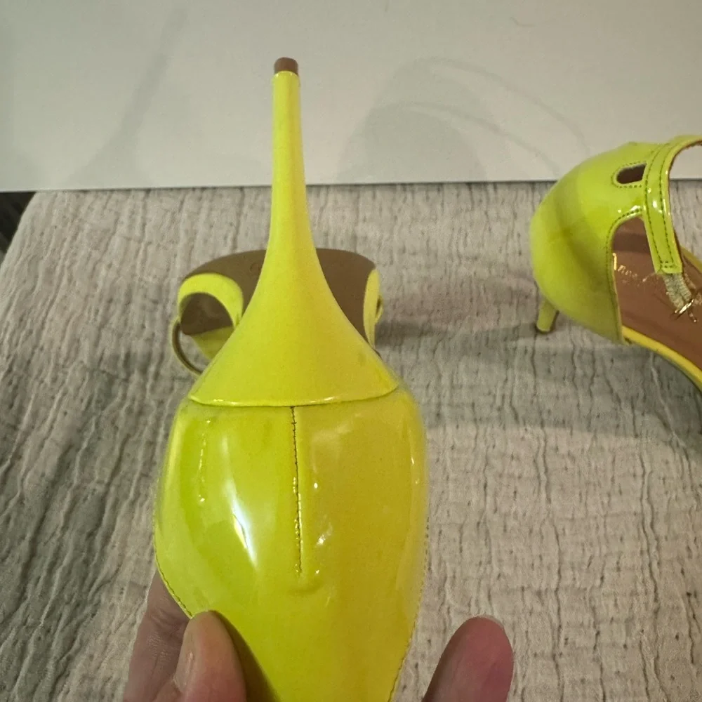 Anne Michelle Bright Yellow Patent Open-Toe Stiletto Sandals